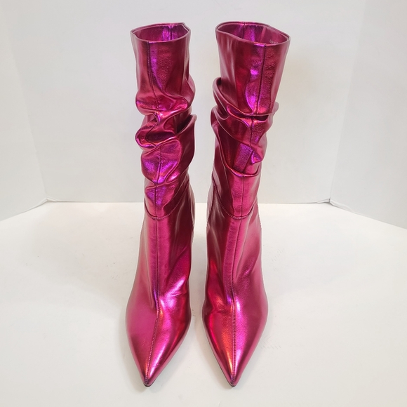 Jeffrey Campbell | Guillo Ruched Heeled Boots in Fuchsia Metallic Pink Size 7 - Picture 6 of 16